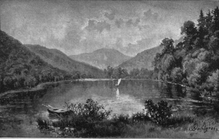 Historic 1892 illustration of Blue Lakes in Lake County, California