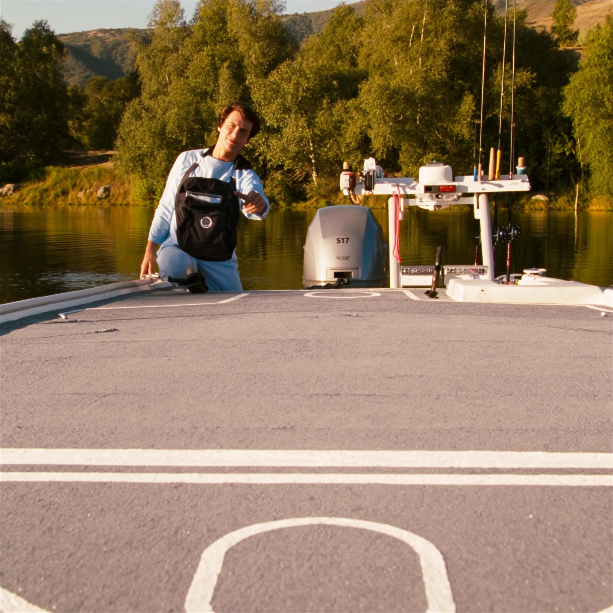 Photorealistic woman bass angler casting on Clear Lake