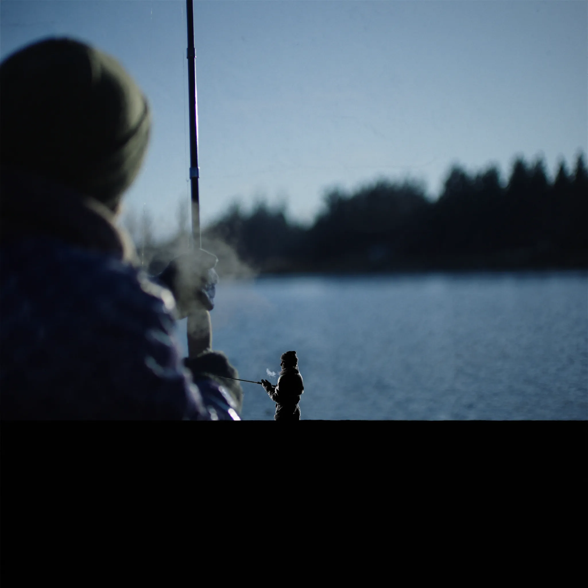 Photorealistic cold water bass fishing on a winter morning